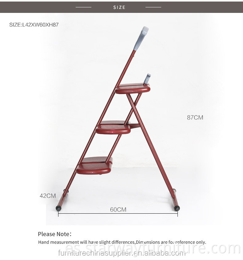 Pedal de paso de plástico de marco de metal plegable moderno escalera roja para sala de estar